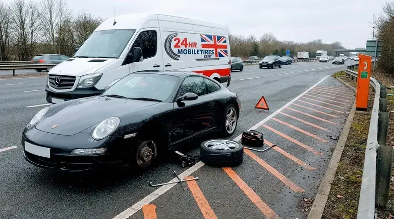 •	24hr emergency mobile tyre van parked on a London roadside